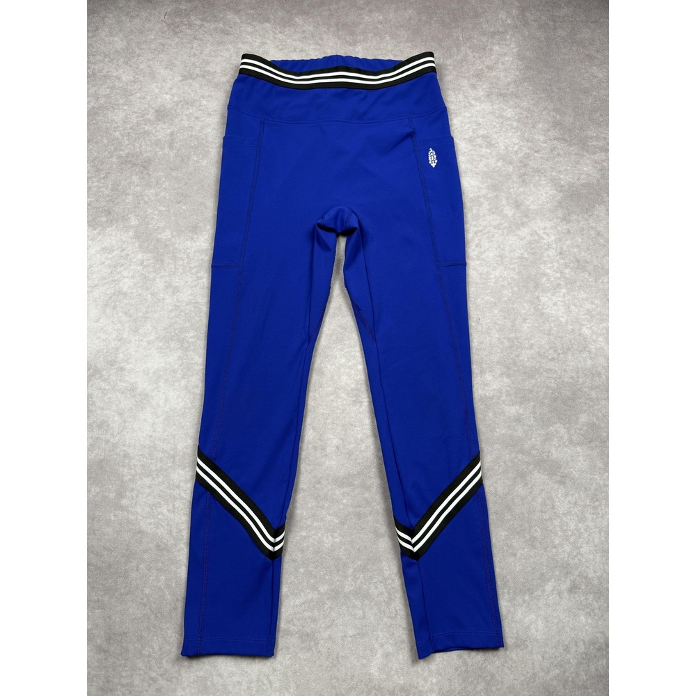 FP Movement Pants Womens Small Blue Athletic Leggings‎ Side Pockets Zip Hems